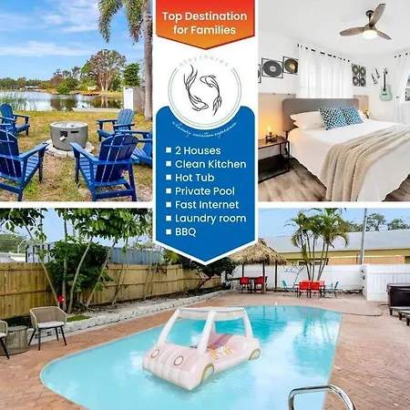 2 Homes W/Hottub, Htd Poo, Bbq, 5 Mn To Beach!